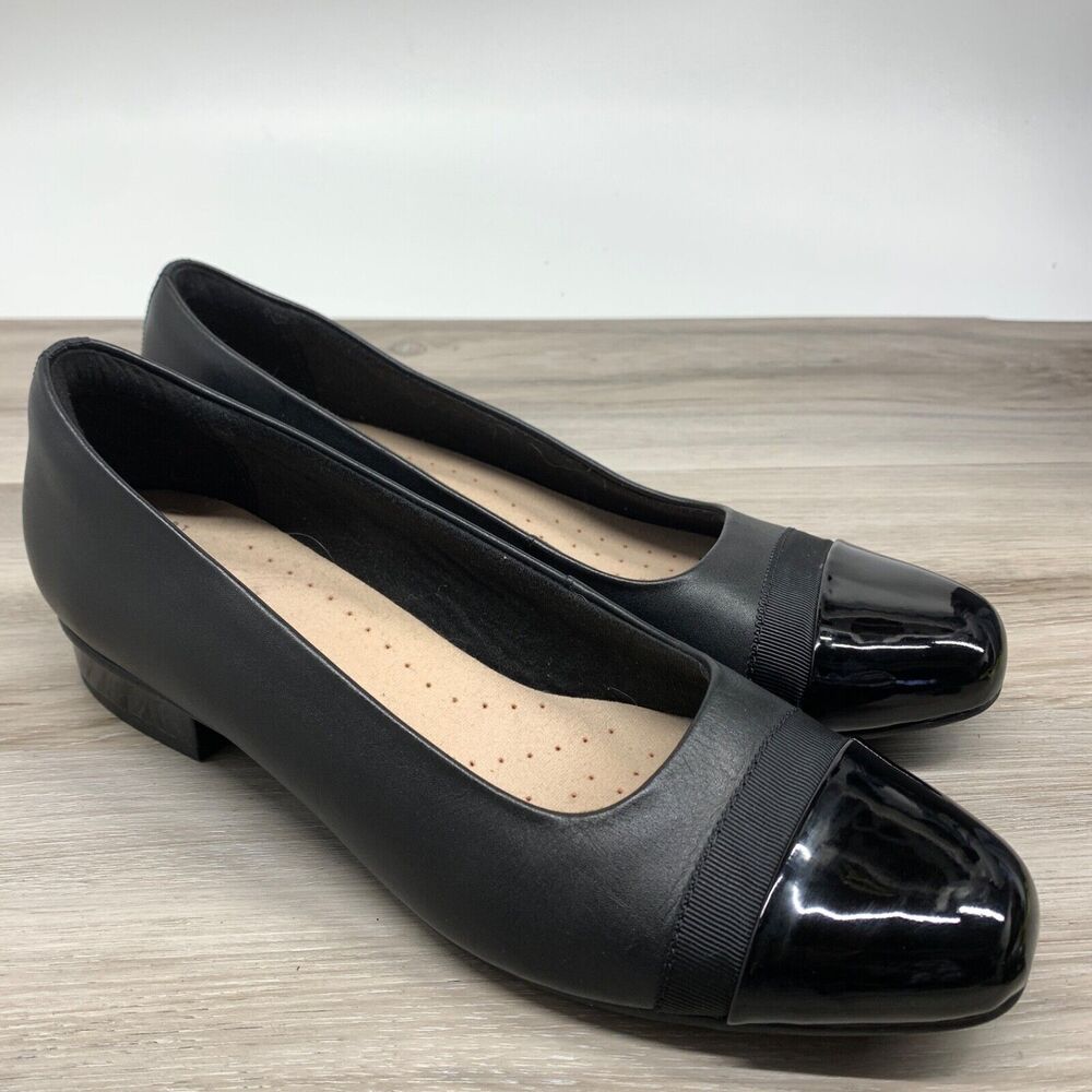 Clarks Juliet Monte Loafer Shoes Black Leather Cap-Toe Slip On Womens 11N Narrow